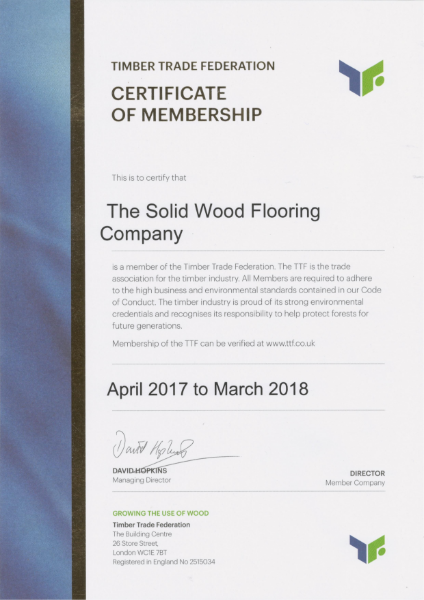 Timber Trade Federation Membership Certificate