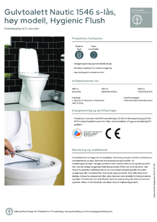 Gulvtoalett Nautic 1546 s-lås, høy modell, Hygienic Flush (1)