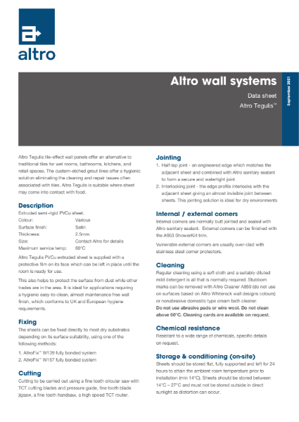 Altro Tegulis Technical Data Sheet