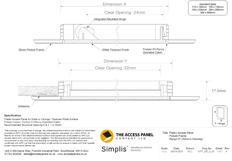 Plastic Access Panel Generic Technical Drawing