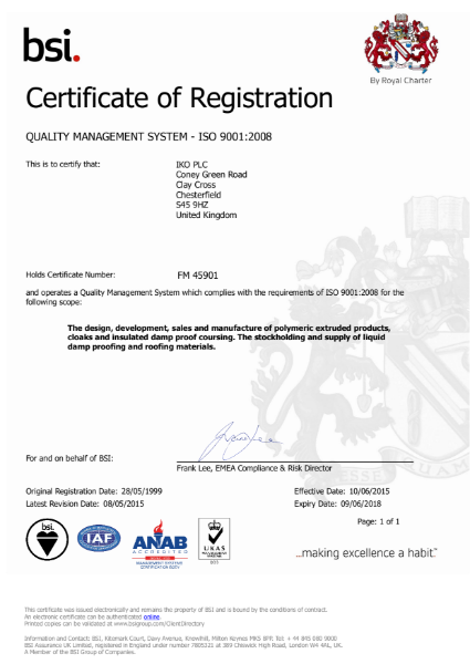 ISO 9001:2008 Certificate (Clay Cross)