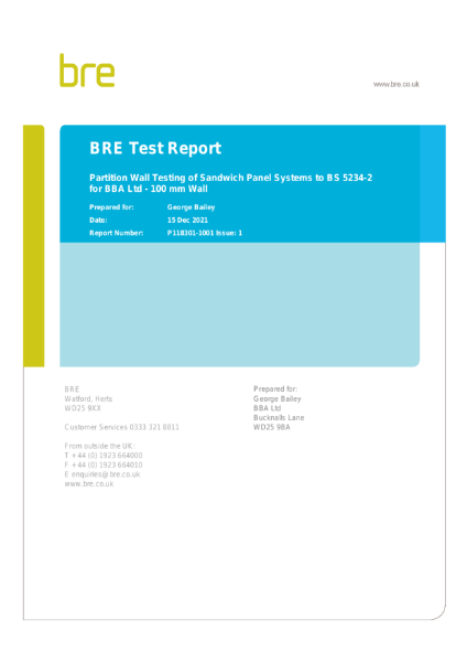 Specwall - BRE - Strength and Robustness test - BS 5234-2:1992 - 100mm 