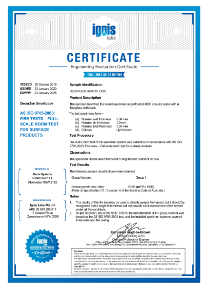 DecorZen SmartLook Fire Certificate 