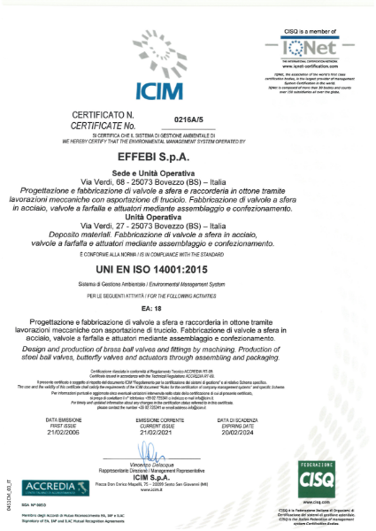 Effebi ISO 14001:2015 Certificate