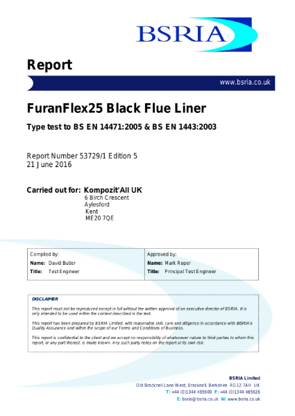 BSRIA Report for FuranFlex-25 BLK