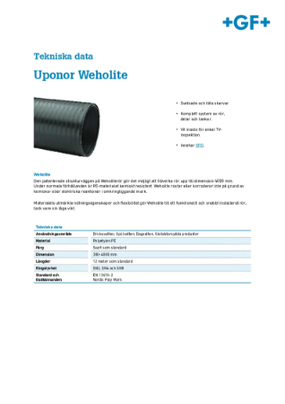 Uponor Weholite - Tekniska Data
