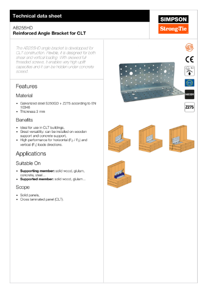 AB255HD: Reinforced Angle Bracket for CLT Technical Data Sheet