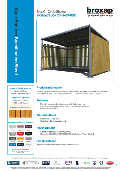 Blox C Cycle Shelter Specification Sheet