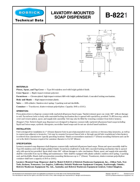Lavatory-Mounted Soap Dispenser - B-8226
