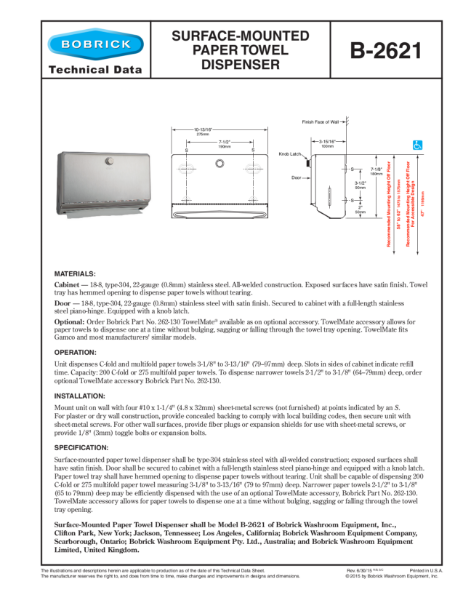 Surface Mounted Paper Towel Dispenser - B-2621