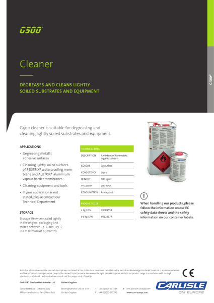 G500 Cleaner Data Sheet