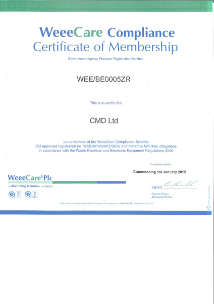 WeeeCare Compliance Certificate