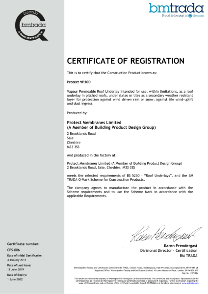 Protect VP300 BM TRADA Certificate No CPS-006