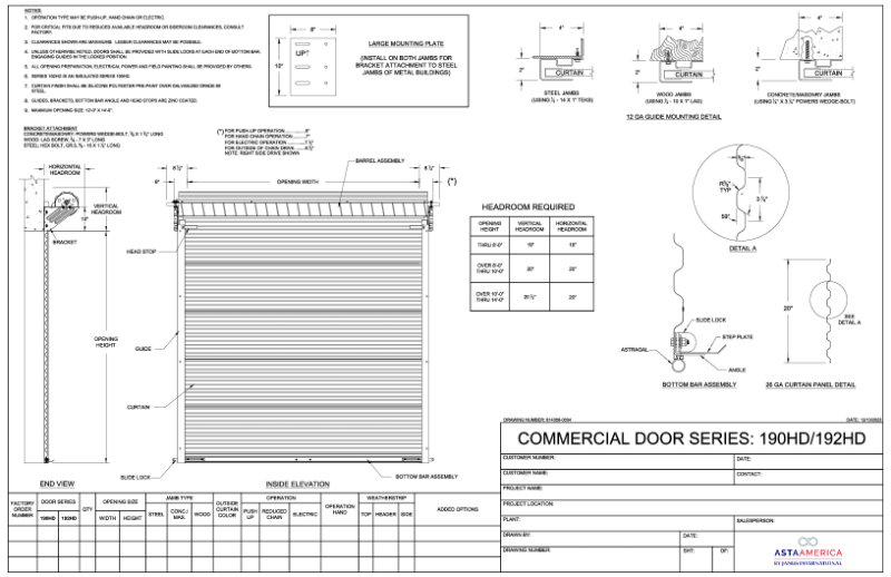 Series 190HD Shop Drawing