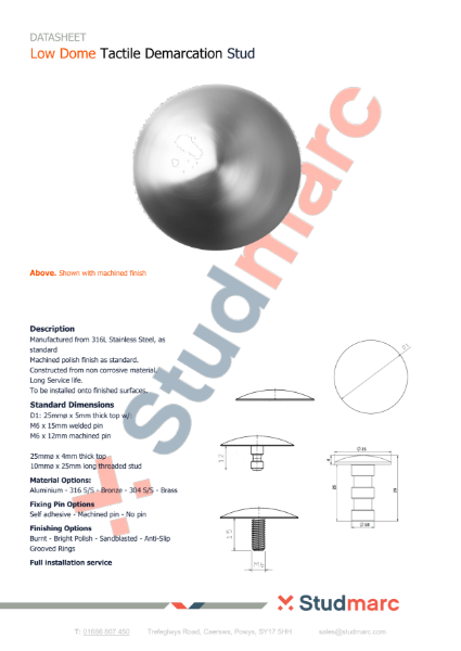 Low Dome 25mm Tactile Demarcation Stud - Datasheet