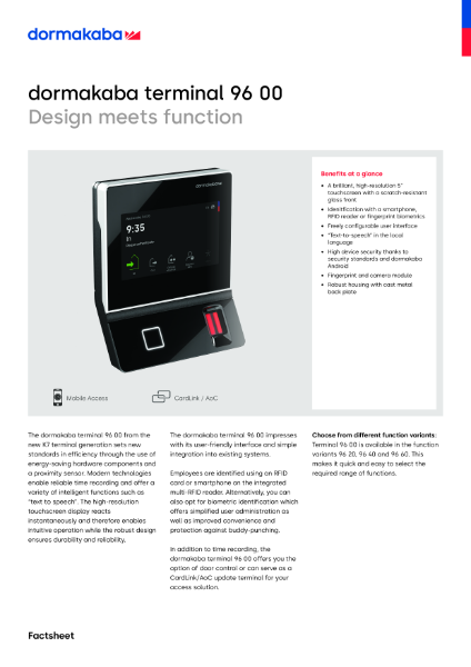 dormakaba 96 00 K7 Fact Sheet