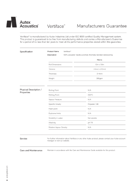 Vertiface Manufacturers Warranty