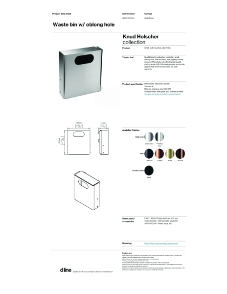 Waste bin w/ oblong hole (data sheet)