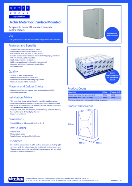 Electric Meter Box | Surface Mounted Datasheet