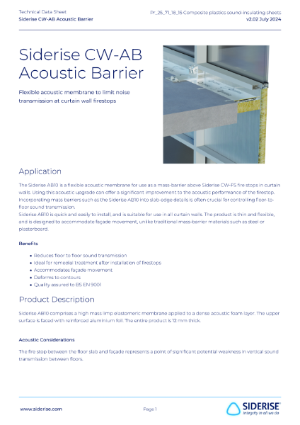 Siderise CW-AB | Acoustic Barrier Overlay for Façade firestops – Technical Data v2.02