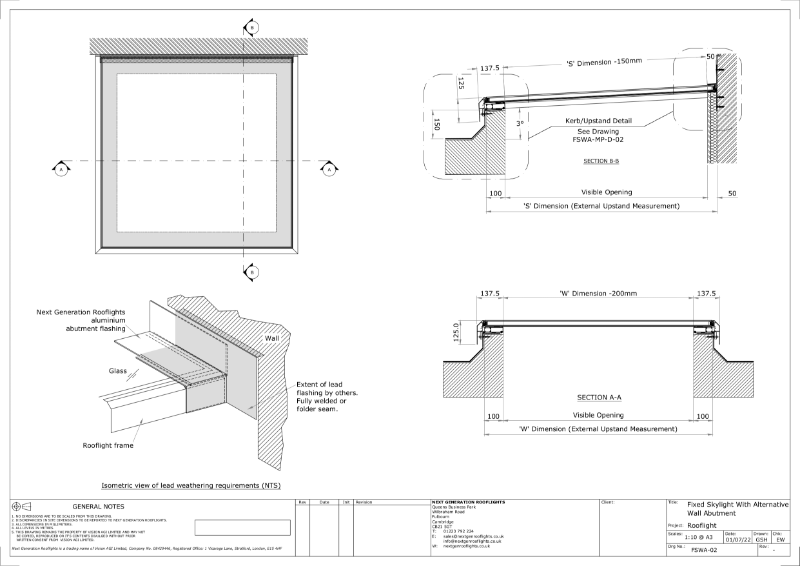 Fixed Rooflight with Wall Abutment