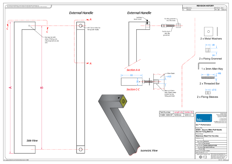 BLU™ - HAB4 Square Mitre Pull Handle Secret Fix