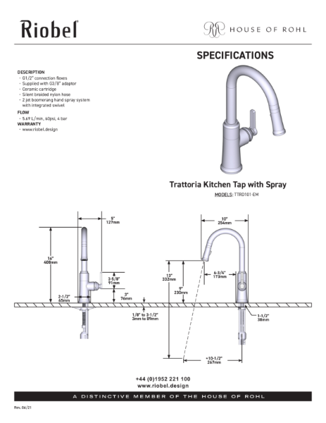 Trattoria Single Lever Kitchen Mixer With Pull Down Spray And Round Shaped Spout - PDS