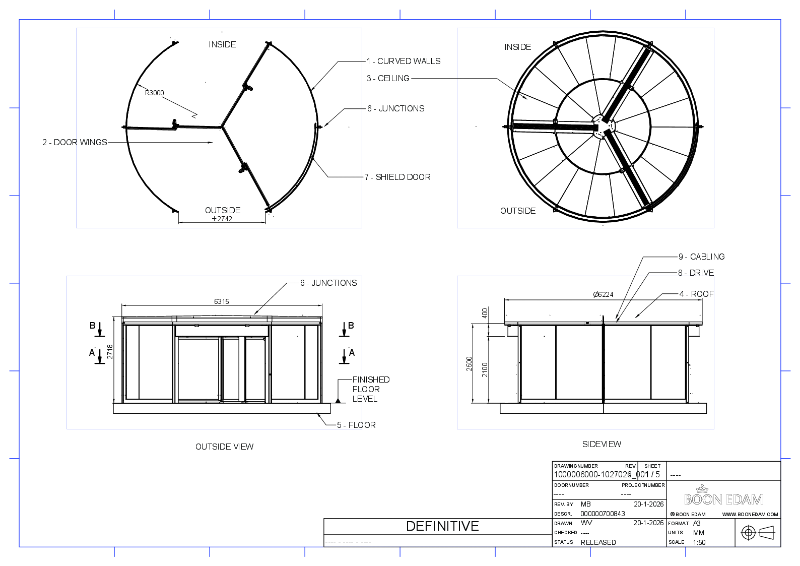 Boon Edam Orbit Trisens | Revolving Sliding Door Drawing 1