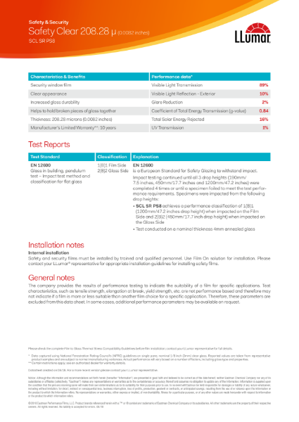 Data Sheet - Blast Mitigation Window film - LLumar SCL SR PS8