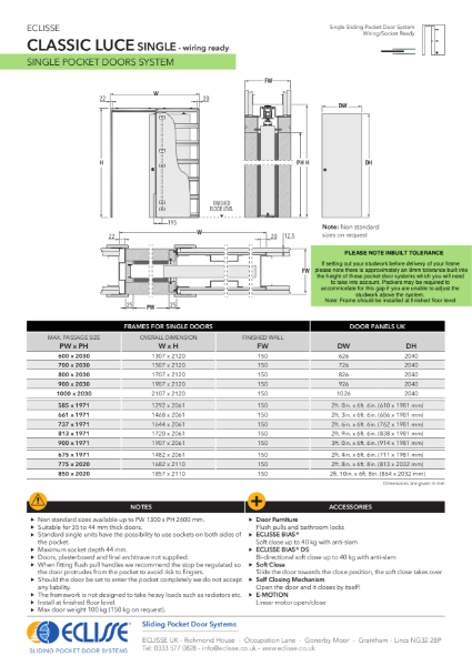 Classic SINGLE Pocket Door System Wiring Ready