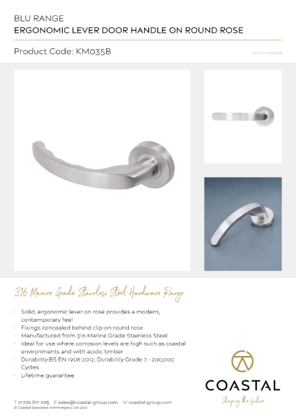 BLU™ - KM035 Ergonomic Lever Door Handle Data Card