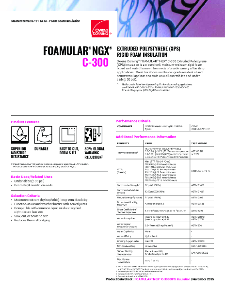 Foamular XPS C-300 Insulation Data Sheet