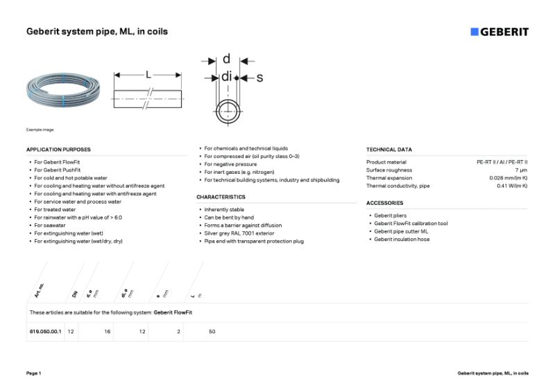 Geberit system pipe, ML, in coils