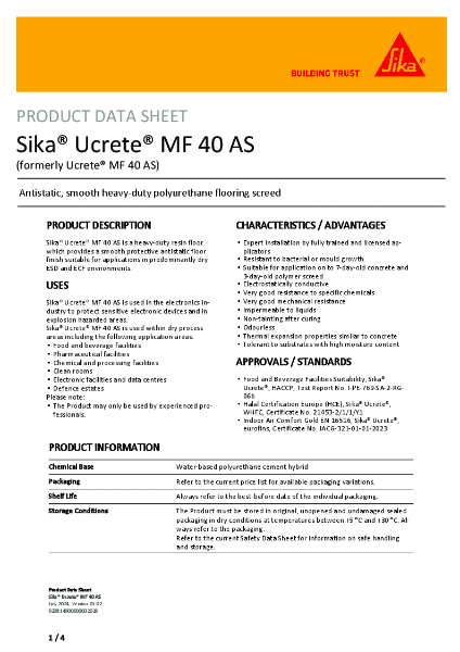 Sika® Ucrete® MF 40 AS Product Data Sheet