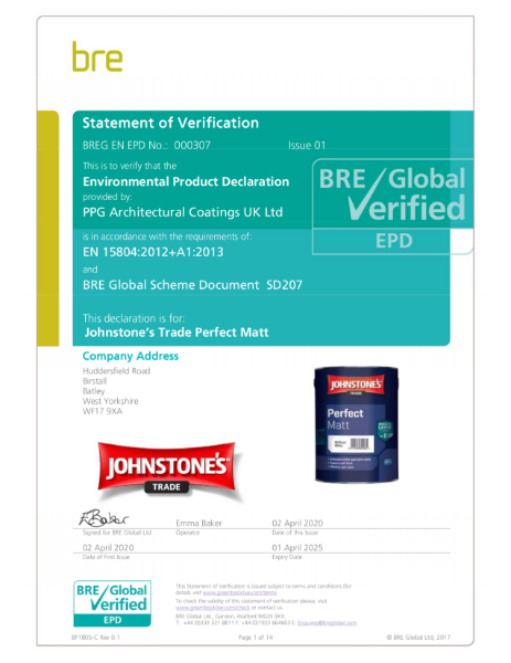 Environmental Product Declaration (EPD): BREG EN EPD No.: 000307 PERFECT MATT