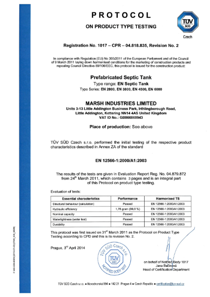 Certificate: EN Septic Tank