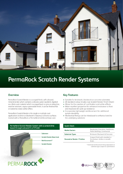PermaRend Scratch Render System (self-coloured, mineral render finished flat or tooled to create ashlar effect)