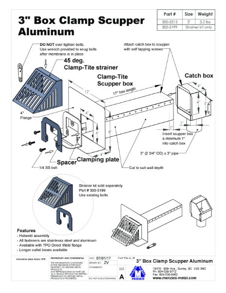 TECHNICAL DRAWING - CLAMP-TITE ALUMINUM BOX SCUPPER