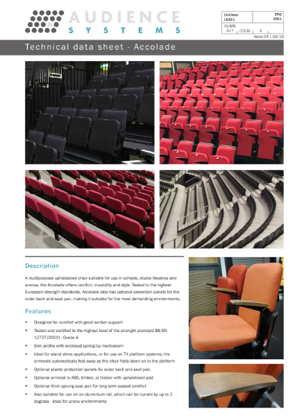 Accolade Chair: Suitable for retractable, removable, auditorium and theatre seating