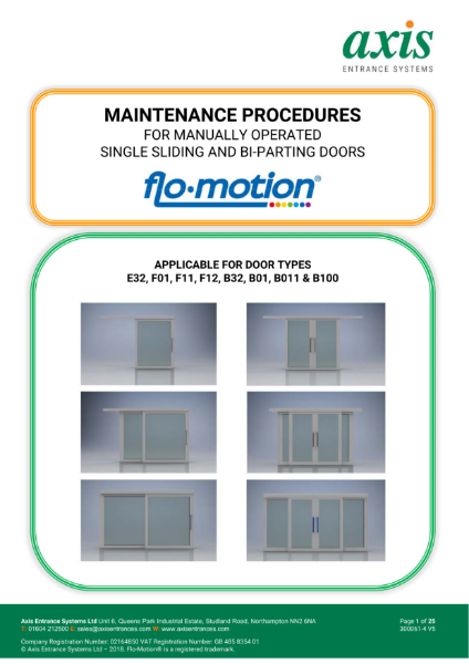 Axis Flo-Motion Manual Sliding Door - Maintenance Procedures V5