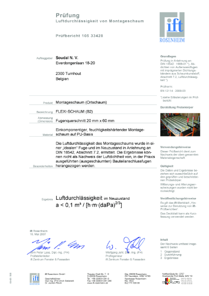 Air Permeability Test Report - Soudafoam Window & Door SWS