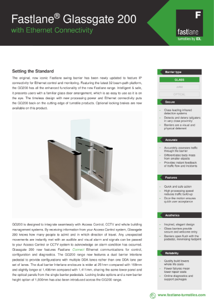 Fastlane Glassgate 200 Data Sheet