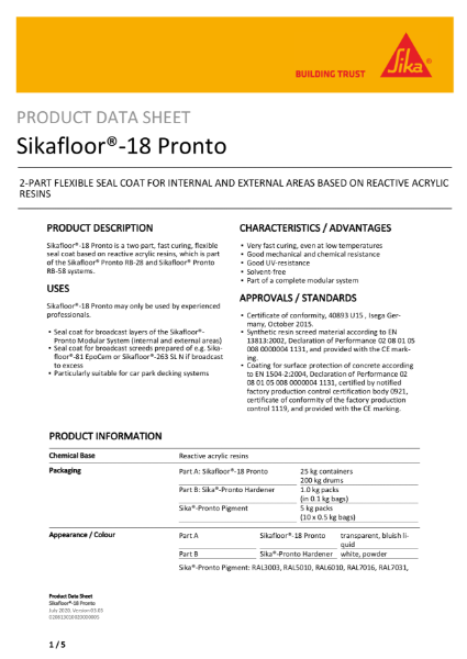 Product Data Sheet - Sikafloor 18 Pronto