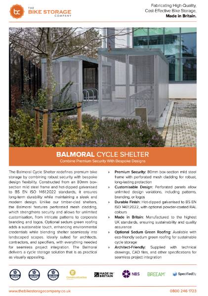 Balmoral Cycle Shelter Specification Sheet