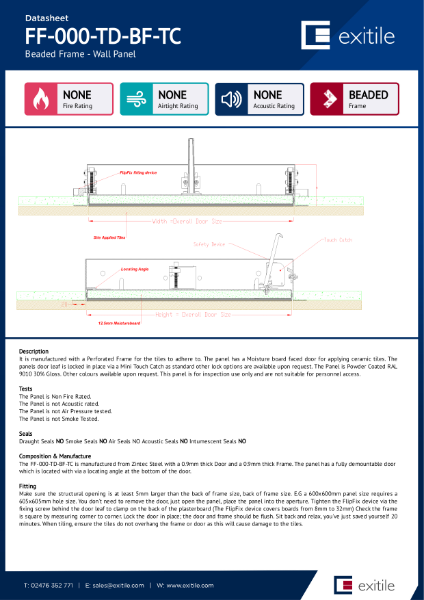 Datasheet - FlipFix Tiled Access Panel - Non Fire Rated - Touch Catch