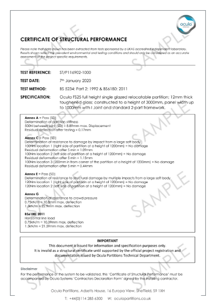 ST/P116902-1000 - Structural Performance - 12mm Toughened Glass 3000mm - FS25