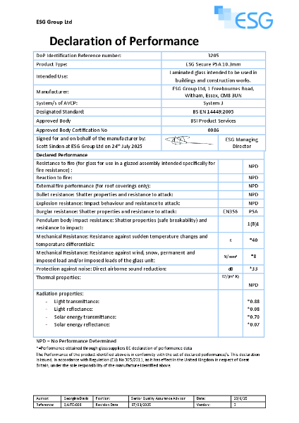 ESG Secure P5A 10.3mm - Declaration Of Performance
