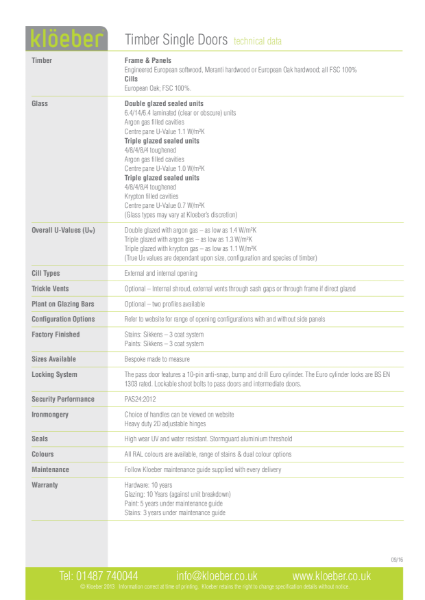 Data Sheet: Timber Single door