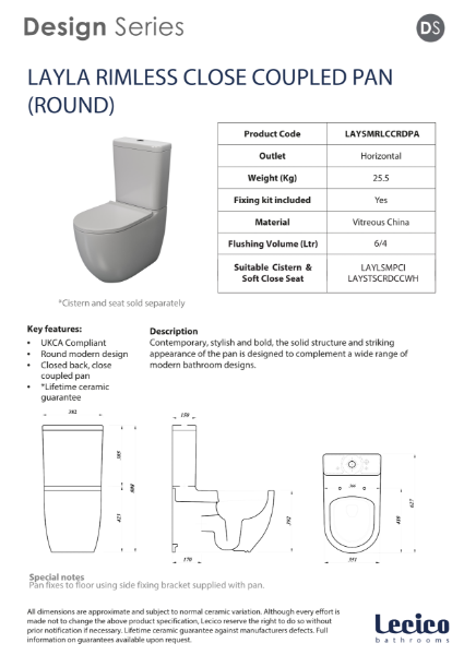 Layla Round Rimless Close Coupled WC Pan