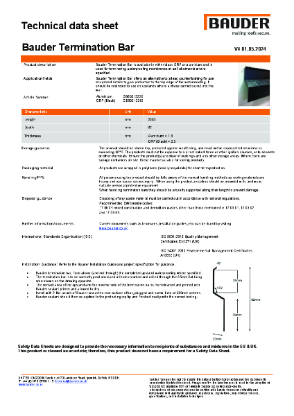 Bauder Termination Bar - Technical Data Sheet